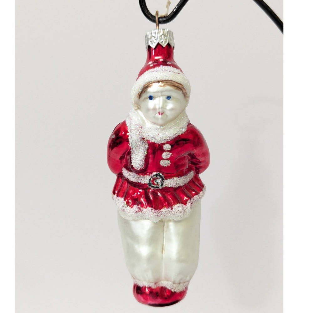 Vintage Ice Skate Child Victorian Blown Glass Ornament 5" Poland Hand Painted